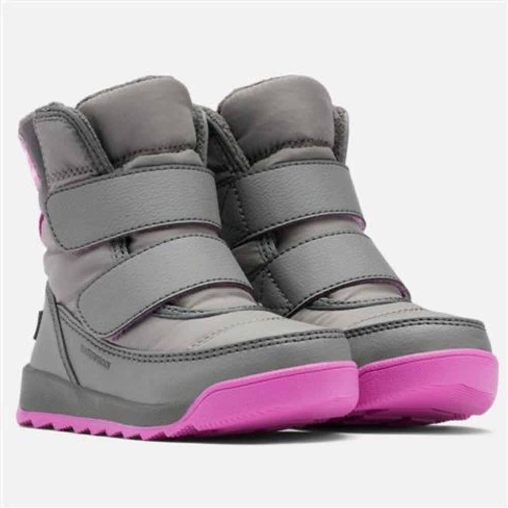 Sorel Whitney II Strap Waterproof Snow Boots Kids Size 5 Grey Pink Insulated